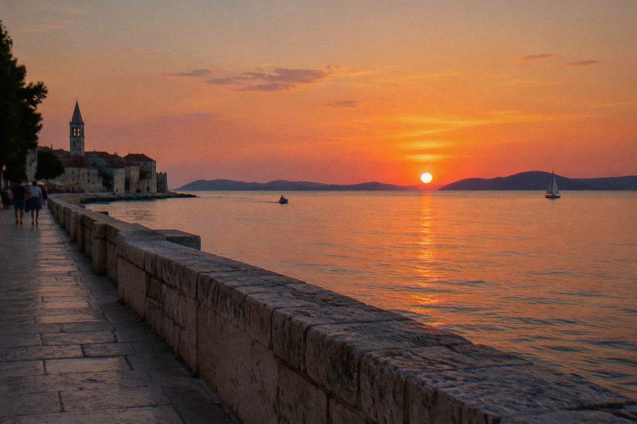 Sunset over the Adriatic from the Zadar waterfront promenade