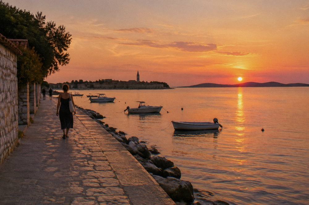 Evening walk along the Arbanasi shoreline toward the Old Town