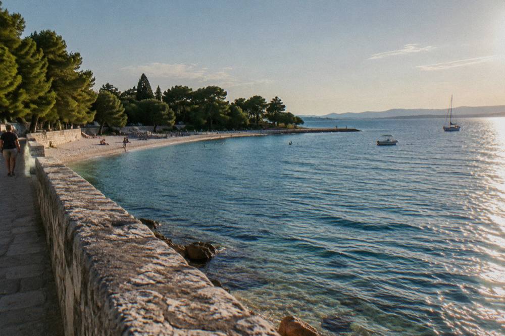 Kolovare coastline seen from the Old Town sea wall in summer light