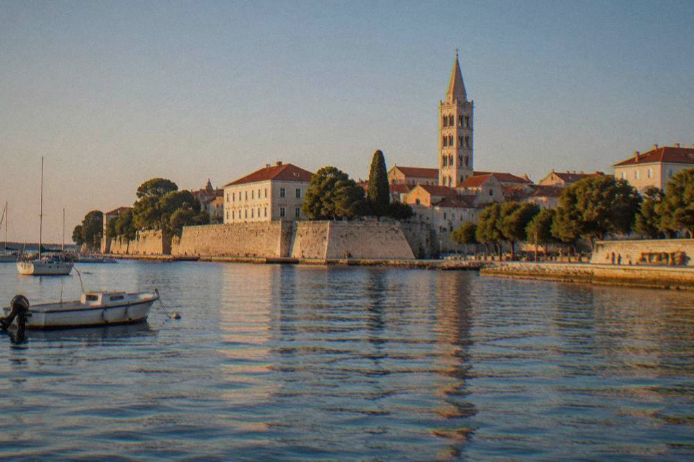 Zadar Old Town peninsula seen from the water on a clear morning