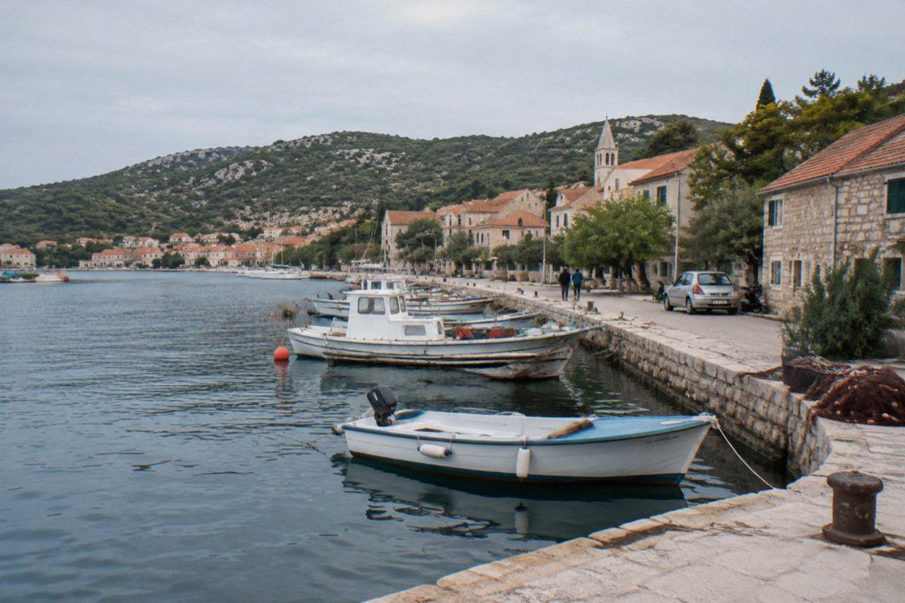 Small harbour at Sali on Dugi Otok with fishing boats and stone quay