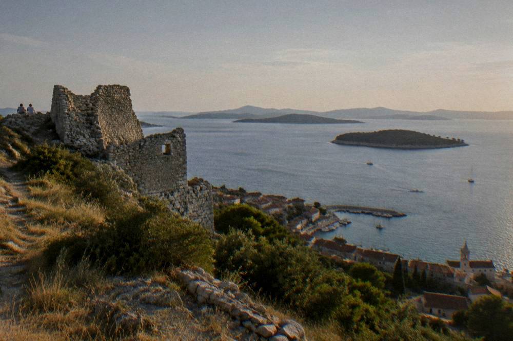 Hillside fortress ruin above Ugljan with a view over the islands
