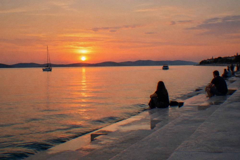 Sunset light over the Adriatic seen from Zadar's seafront steps.
