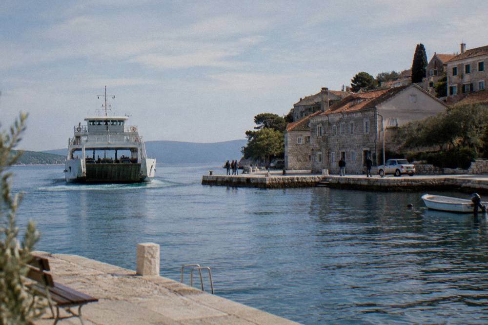 A passenger ferry arriving at the small quay at Preko on Ugljan island.