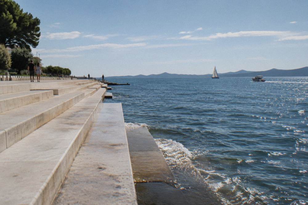 Marble steps by the sea at the tip of the peninsula